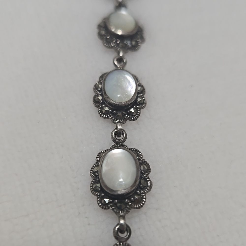 Art Deco Sterling Silver Moonstone And Marcasite Bracelet - Picture 5 of 8